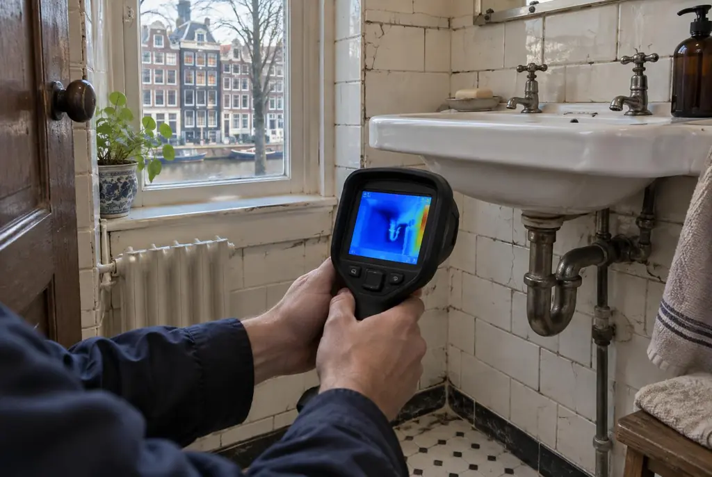 Lekdetectie Nootdorp – badkamer met oude leidingen achter de tegels