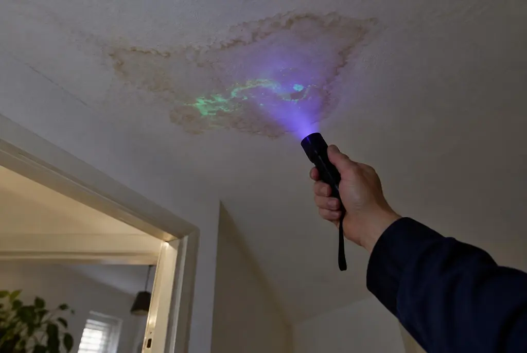 Lekdetectie Nootdorp – kleurstof controleren op het plafond met uv-licht