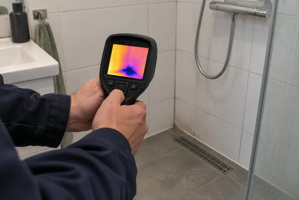 Lekdetectie Nootdorp – lekdetectiespecialist met warmtebeeldcamera in een badkamer